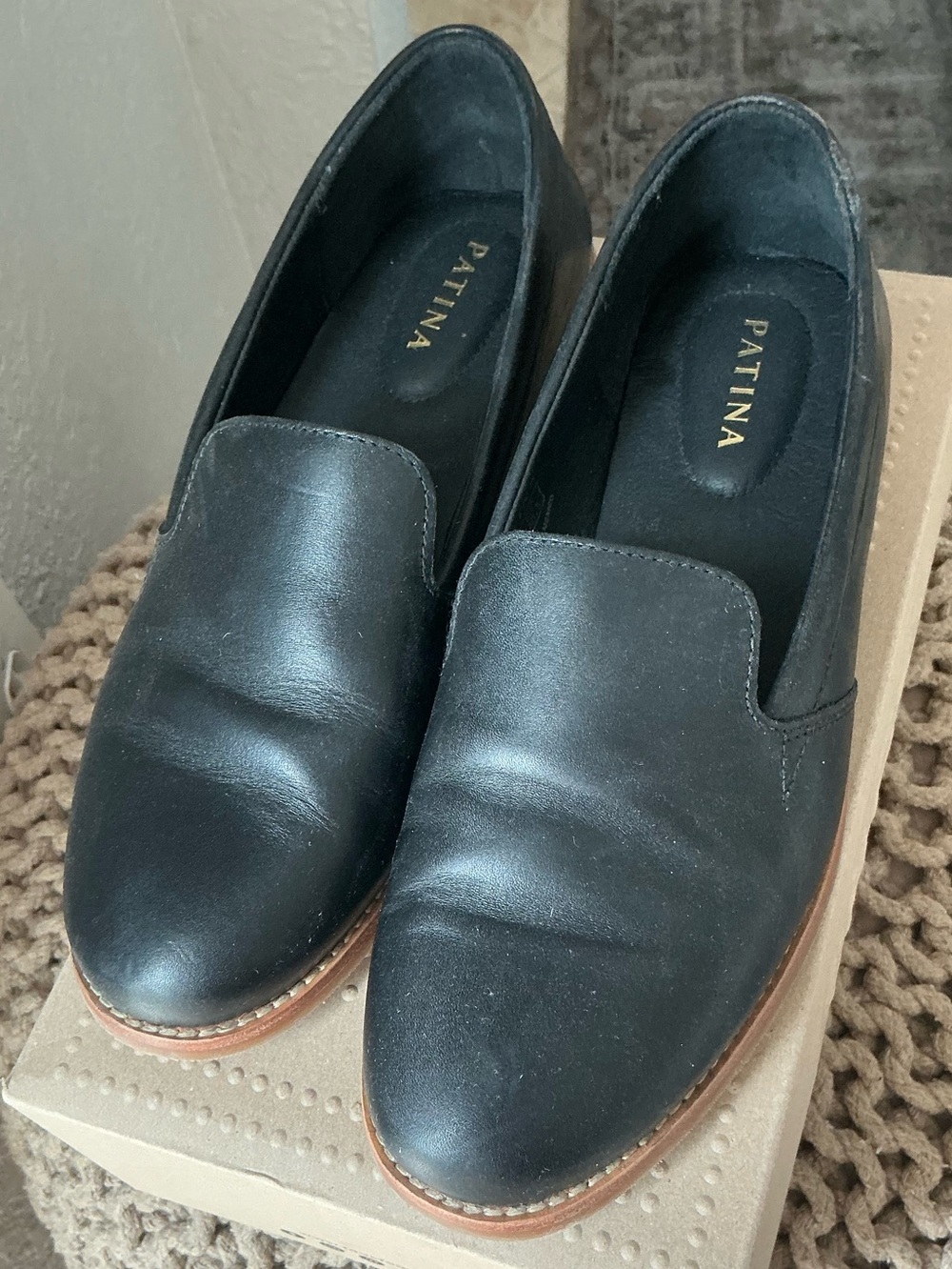 Patina Black Leather Slip-On Loafers for Women